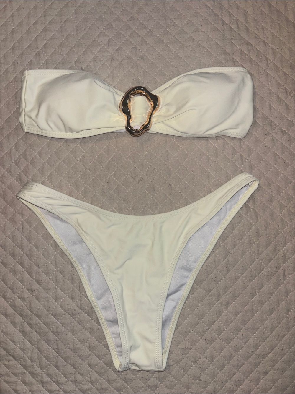 SHEIN Cream Strapless Bikini Set with Gold Ring